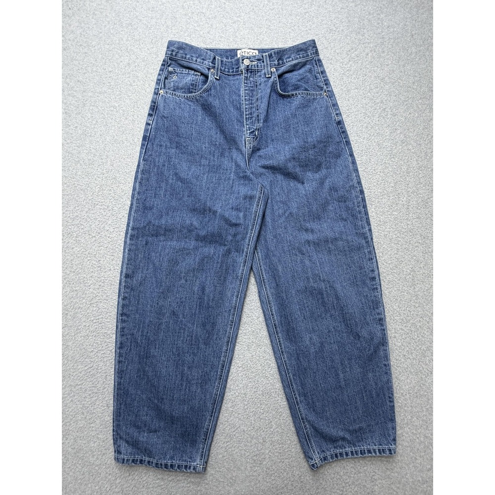Etica Womens 29 Barrel Leg Jeans Blue Medium Wash High Rise Relaxed Tapered